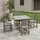 Antique Wood Color HDPE 5-Piece Outdoor Patio Dining Set with Square Table and 4 Armless Chairs, Umbrella Hole by HouseOfZazla