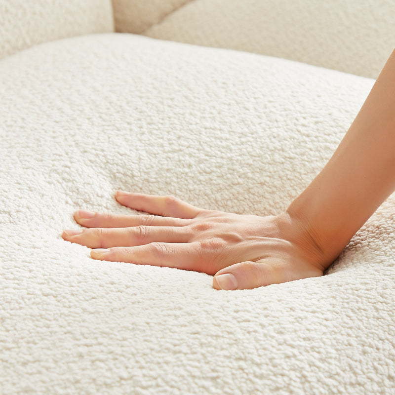 87" Oversized Loveseat Sofa for Living Room, Sherpa Sofa with Metal Legs, 3 Seater Sofa, Solid Wood Frame Couch with 2 Pillows, for Apartment Office Living Room - White