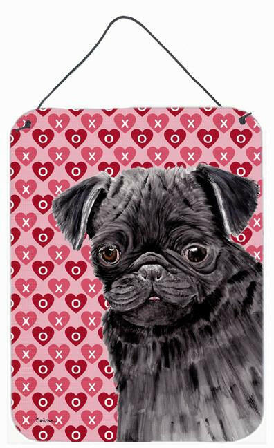 Pug Black Hearts Love and Valentine's Day Portrait Wall or Door Hanging Prints