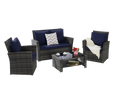 4 Pieces Outdoor Patio Furniture Set with Rattan Chairs and Tempered Glass Table