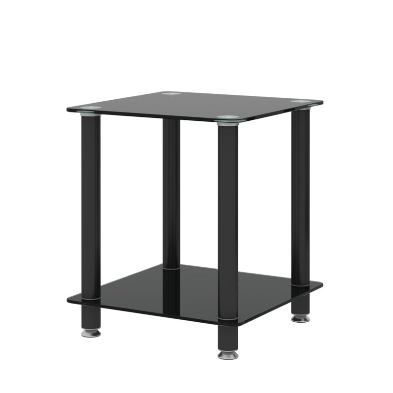 2-Piece Black Side Table, 2-Tier Space End Table, Modern Night Stand, Sofa table, Side Table with Storage Shelve