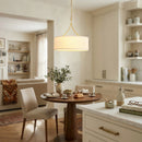 3-Light Gold Fabric Drum Pendant Light