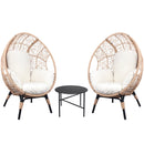 3 Pieces Patio Egg Chairs (Model 3) with Side Table Set,Natural Color PE Rattan and Beige Cushion
