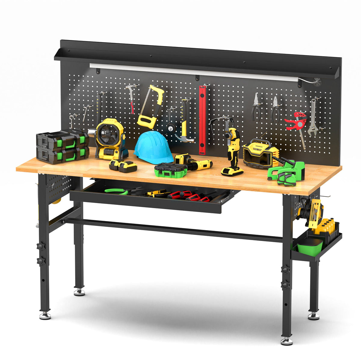 Adjustable Height Workbench, Includes Drawers, Power Outlet, LED Light, Wheels Or Leveling Feet - Black, photo 6 of 9