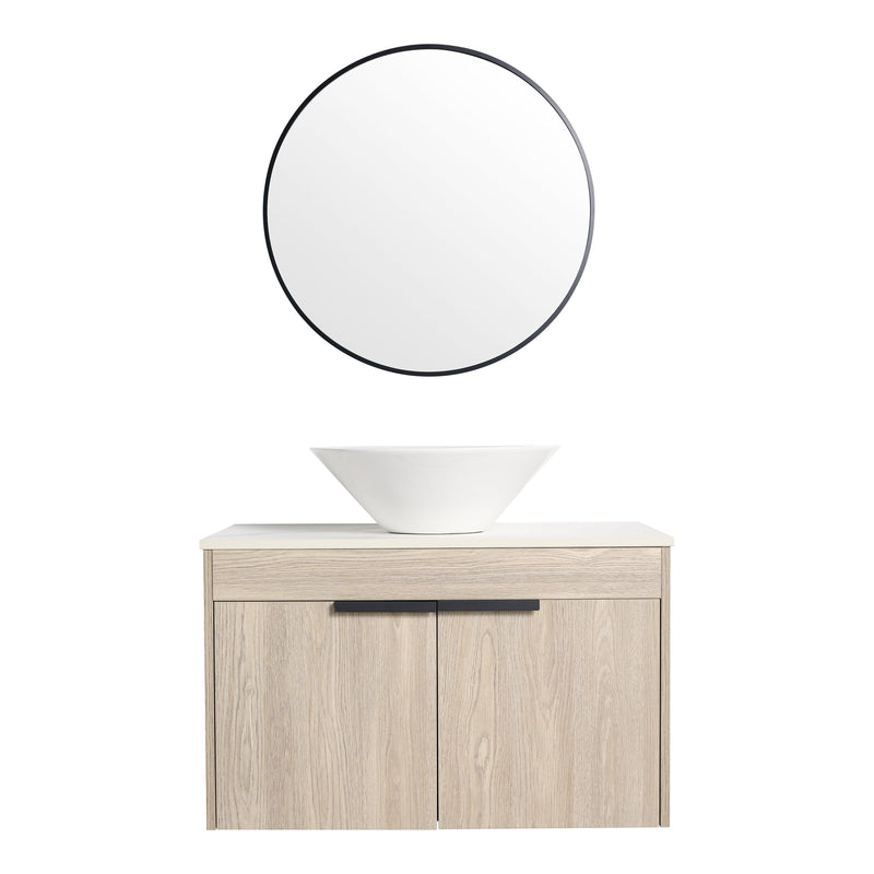 30" Modern Design Float Bathroom Vanity With Ceramic Basin Set, Wall Mounted White Oak Vanity With Soft Close Door, KD-PackingD-Packing Pieces
