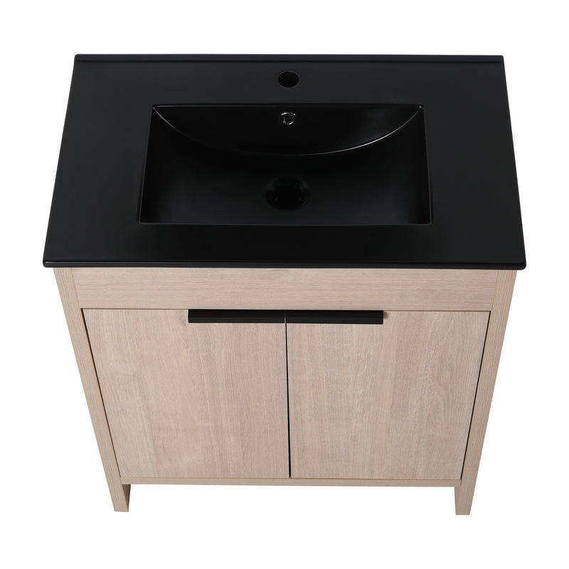 30 Inch Freestanding Bathroom Vanity with Black Ceramic Sink & 2 Soft-Close Cabinet Doors (BVB02430PLO-BL9075BK),W1286S00019