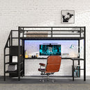 Full Size Loft Bed with L-Shaped Desk and USB