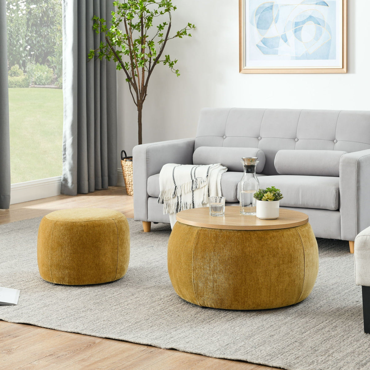 Round Storage Ottoman, 2 In 1 Function, End Table And Ottoman, photo 15 of 16