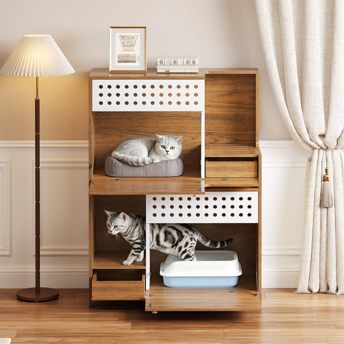 Modern 2-in-1 Cat Furniture, Litter Box Enclosure Side Table, photo 8 of 10
