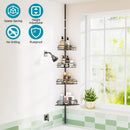 Rust-Resistant Corner Shower Caddy For Bathroom 4 Height Adjustable Shelves With Tension Pole Towel Bar Hanging Hook Floor Standing Bath Storage Rack