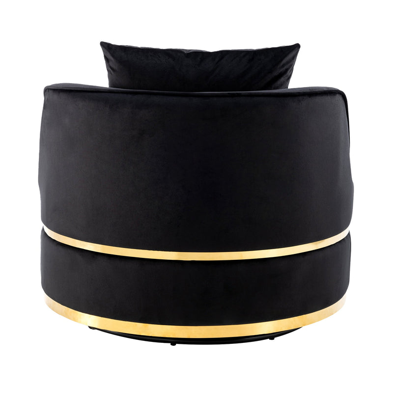 360 Degree Swivel Accent Chair Velvet Modern Upholstered Barrel Chair Over-Sized Soft Chair with Seat Cushion for Living Room, Bedroom, Office, Apartment, Black