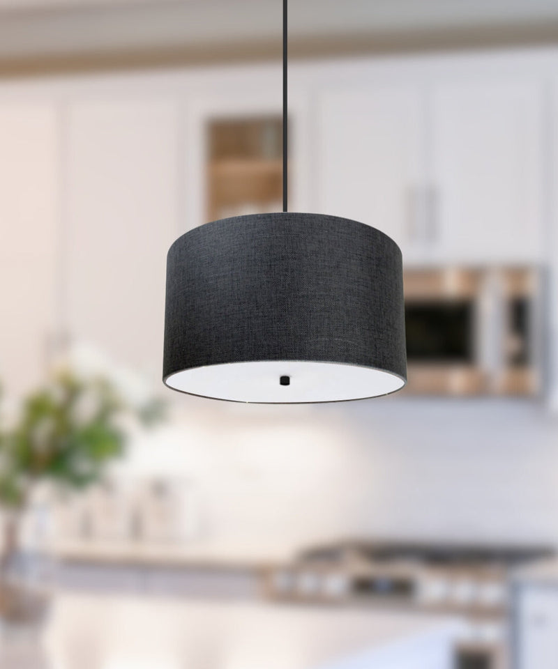 18" W 2 Light Pendant Granite Gray Shade with Diffuser, Black Cord