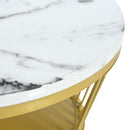 27.5" & 17.7" Nesting Coffee Table with Marble Grain Table Top, Golden Iron Frame Round Coffee Table, Set of 2, for Living Room, Balcony, White