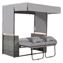 2-Piece Rattan Outdoor Patio Bench Lounge Roof Set, Effective UV Protection Fabric & Waterproof Cushions and Adjustable Backrest for Garden, Backyard and Porch (Grey Wicker + Grey Fabric)