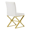 7-Piece Modern Dining Table Set, Rectangular Marble Texture Kitchen Table and 6 PU leather Chairs with X-Shaped Gold Steel Pipe Legs for Dining Room (White)