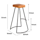 32 Inch Modern Bar Stool, Genuine Leather Seat, Metal Frame, Button Tufted, Tan Brown, Black