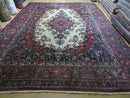 9x12 Persian Sarouk Rug - Semi Open Field Medallion Rug - Ivory Red Blue Hand Knotted Wool Oriental Carpet 9 x 12 Antique Rug - Vegetable Dyes