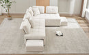 91.73" L-shaped Sofa Sectional Sofa Couch with 2 Stools and 2 Lumbar Pillows for Living Room, Biege