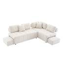 91.73" L-shaped Sofa Sectional Sofa Couch with 2 Stools and 2 Lumbar Pillows for Living Room, Biege