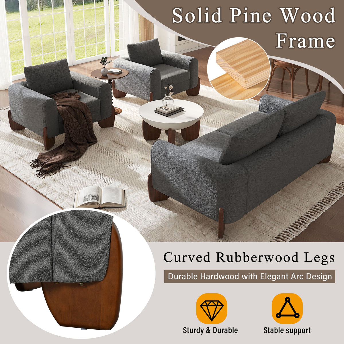 U_Style Modern 3-Piece Living Room Sofa Set, photo 6 of 10