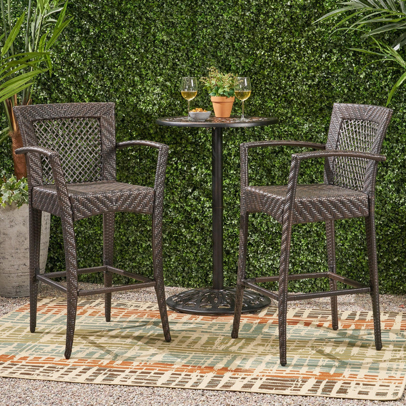 Walker Edison | Outdoor 46" Wicker Barstool (Set of 2), Multi Brown Finish