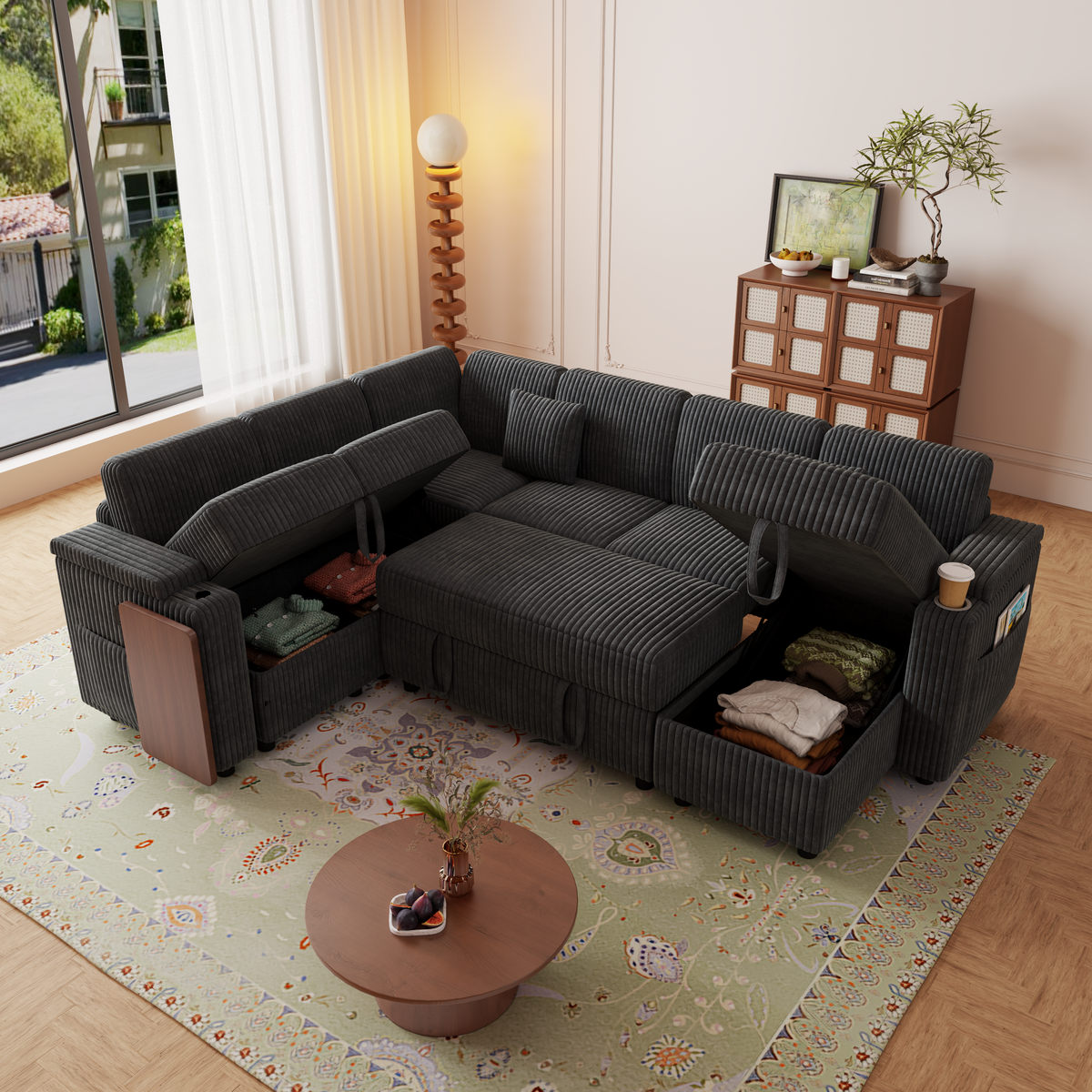 100-Inch Pull-Out Sofa with USB Ports and Cup Holder, photo 5 of 10