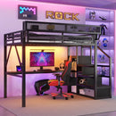 Loft Bed With Desk And Charging Station With Stairs And Light by Unique Piece Furniture