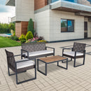 4 Piece Patio Furniture Set With Acacia Wood Table Top And Cushions by HouseOfZazla