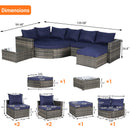 8 Piece Outdoor Patio Sofa Set, Sectional L- Shaped Patio Furniture Wicker Patio Conversation Set with Curved Sofa  Ottoman & Glass Top Table for Backyard Poolside