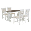 5-Piece Retro Dining Set, Rectangular Wooden Dining Table and 4 Upholstered Chairs for Dining Room and Kitchen (Brown+White)