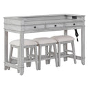 4-piece Dining Bar Table Set with 3 Upholstered Stools, Multifunctional Dining Table with 3 Drawers (Gray)