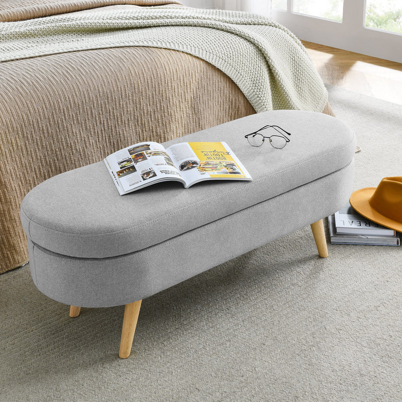 Walker Edison | Linen Oval Ottoman Storage Bench