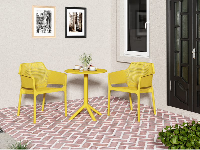 3 piece plastic arm chair Bistro GRS Premium Ocean Plastic, mustard yellow