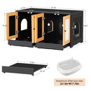 Double Litter Box Enclosure, Cat Litter Box Enclosure For 2 Cats, Hidden Litter Box Furniture With Rattan Doors - Black by HouseOfZazla