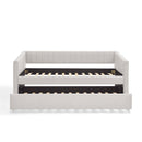 Twin Size Daybed with Trundle Upholstered Sofa Bed, with Vertical Stripes, Linen Fabric, Beige  (82.5'x43'x30')