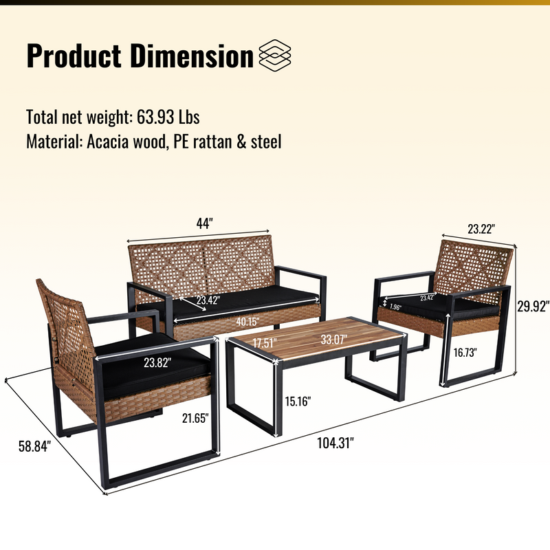 Walker Edison | Outdoor Wicker 4-Piece Patio Furniture Set