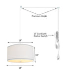 2 Light Swag Plug-In Pendant 18"w White Linen with Diffuser, White Cord