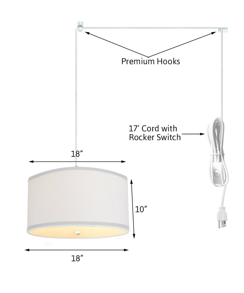 2 Light Swag Plug-In Pendant 18"w White Linen with Diffuser, White Cord