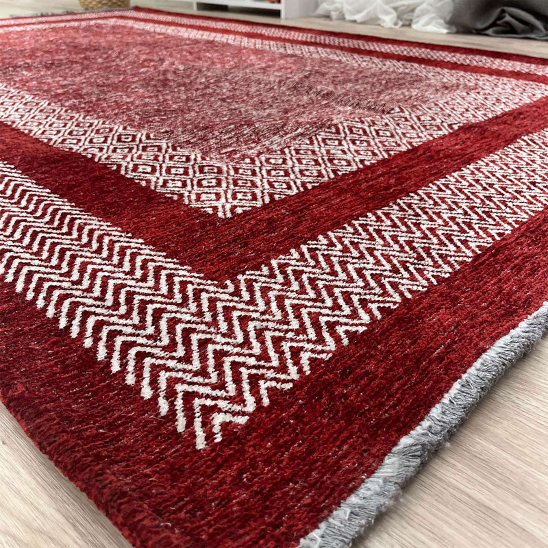 Alfa Rich Red Burgundy Washable Area Rugs for Living Room Bedroom Kitchen Dining Cotton Rug