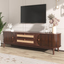 TV Stand For TVs Up To 75'', Cabinet With Drawers And Sliding Doors, Living Room Entertainment Console - Natural Wood / Brown
