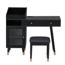 Modern Makeup Vanity Desk With Drawers Cabinet & Charging Port Engineered Wood Space Saving Design For Small Places - Black by HouseOfZazla