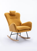 35.5 inch Rocking Chair, Soft Teddy Velvet Fabric Rocking Chair for Nursery, Comfy Wingback Glider Rocker with Safe Solid Wood Base for Living Room Bedroom Balcony (TURMERIC)