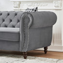 Chesterfield Upholstery Fabric Sofa With Roll Armrest & Nailhead, Mid Century Modern 3 And 3 Seater Couch by HouseOfZazla
