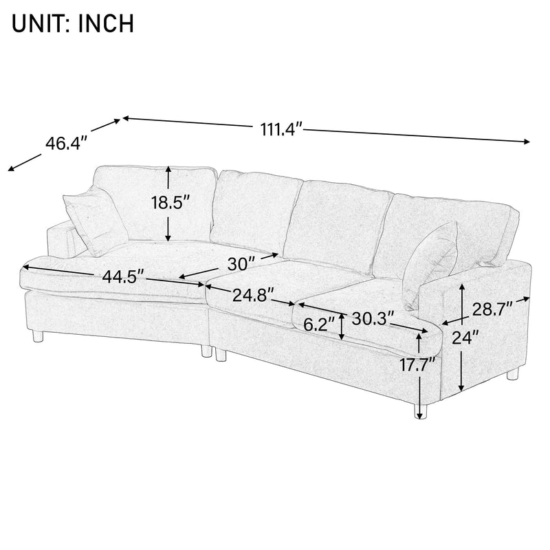 3 Seat Streamlined Sofa with Removable Back and Seat Cushions and 2 pillows, for Living Room, Office, Apartment