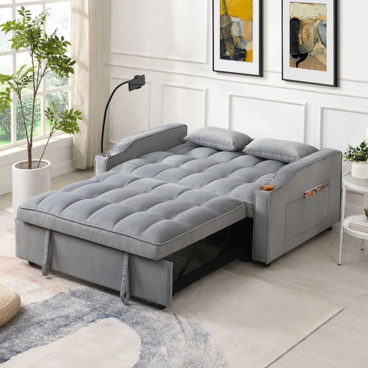 Modern Loveseat With Pullout Bed, Adjustable Reclining Backrest, photo 5 of 8