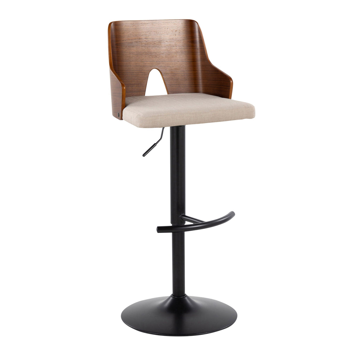 Ariana - Mid Century Modern Adjustable Barstool Stool With Swivel With Rounded T Footrest (Set of 2), photo 8 of 8