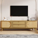 Rattan TV Stand For Tvs Up To 75'', Modern Farmhouse Media Console, Entertainment Center With Legs, TV Cabinet For Living Room, Home Theatre - Natural Wood by Unique Piece Furniture