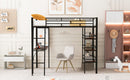 Loft Metal Bed With 3 Layers Of Shelves And Desk, Stylish Metal Frame Bed With board