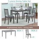 5 Piece Modern Dining Set, Rectangular Wooden Dining Table with 4 Upholstered Chairs for Kitchen, Dining Room, Gray