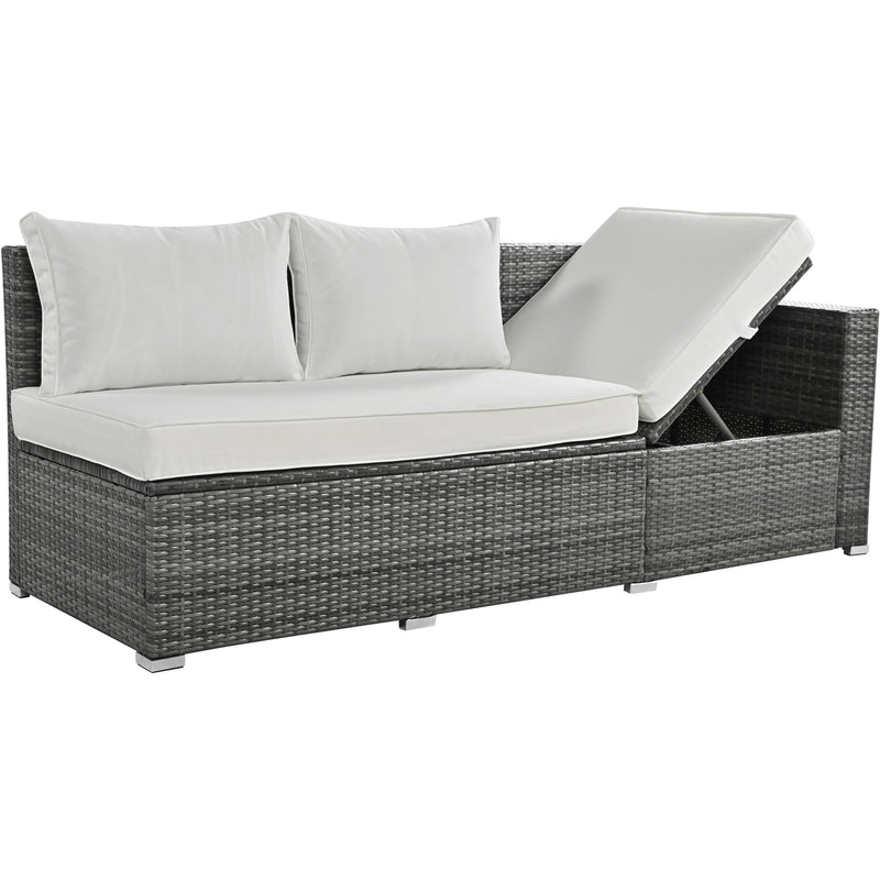 Walker Edison - Outdoor 6-Piece All Weather PE Rattan Sofa Set, Garden Patio Wicker Sectional Furniture Set with Adjustable Seat, Storage Box, Removable Covers and Tempered Glass Top Table, Beige